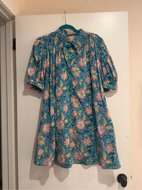 Le Bazaar Coastal Eloise Teal Floral Short Sleeve Women's Dress